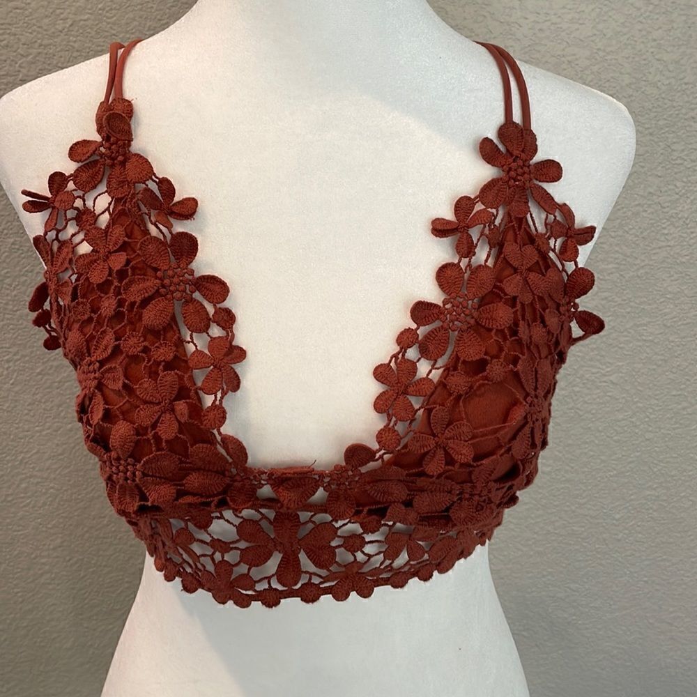 Free People Intimately Crochet Flower Bralette in Color Rust
